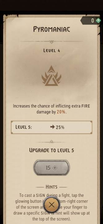 Effect: increases damage dealt by the Igni sign - The Witcher Monster Slayer: Skills - signs - Skills - Witcher Monster Slayer Guide