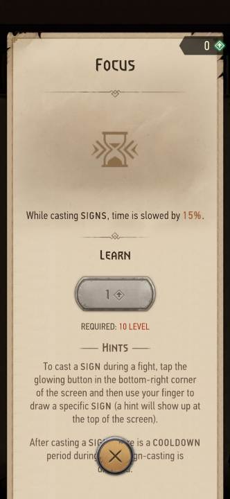 Effect: slows down time while casting signs - The Witcher Monster Slayer: Skills - signs - Skills - Witcher Monster Slayer Guide