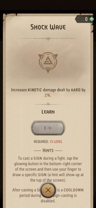Effect: increases the damage of the Aard sign - The Witcher Monster Slayer: Skills - signs - Skills - Witcher Monster Slayer Guide