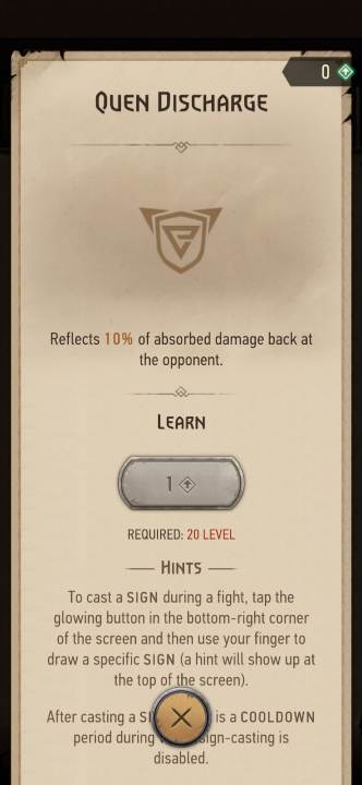 Effect: absorbs some of the damage - The Witcher Monster Slayer: Skills - signs - Skills - Witcher Monster Slayer Guide