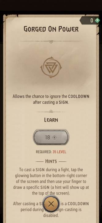 Effect: gives you the chance to ignore the cooldown after casting a sign - The Witcher Monster Slayer: Skills - signs - Skills - Witcher Monster Slayer Guide