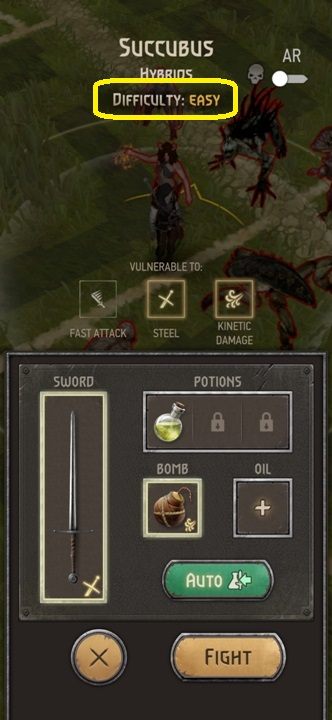 Вы также можете увидеть уровень сложности, когда нажимаете на врага, чтобы начать бой - Ведьмак Monster Slayer: Руководство для начинающих - Основы - Witcher Monster Slayer Guide