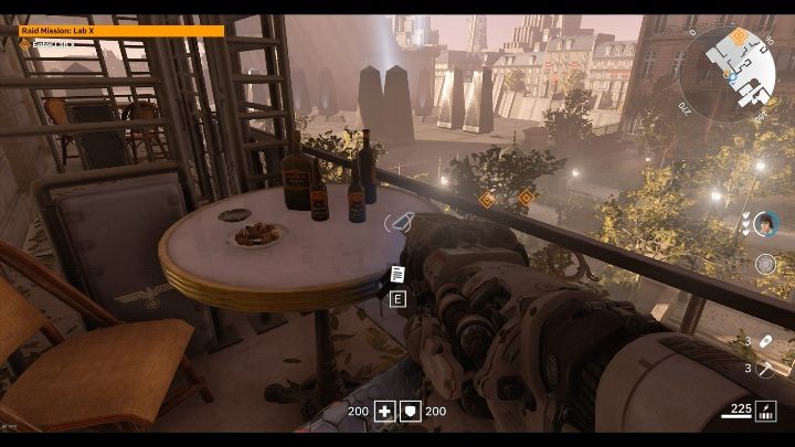 Theres a table on the balcony with a few bottles of wine - Secrets and collectibles in Lab X | Wolfenstein Youngblood - Collectibles and secrets - Wolfenstein Youngblood Guide