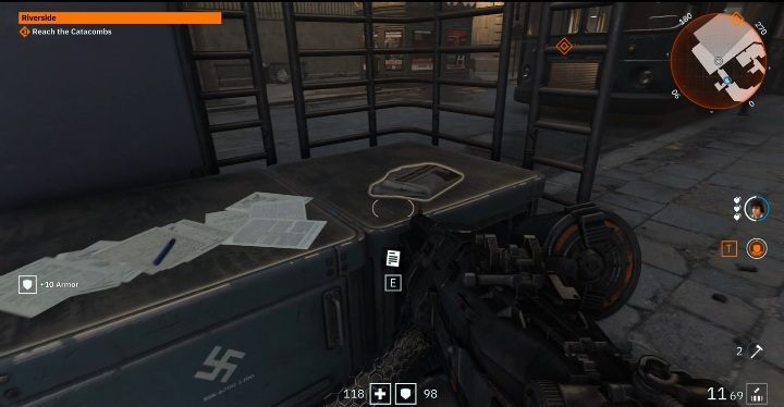 You will find one of the readables right after the battle, at the beginning of the second mission - Secrets and collectibles in Riverside | Wolfenstein Youngblood - Collectibles and secrets - Wolfenstein Youngblood Guide