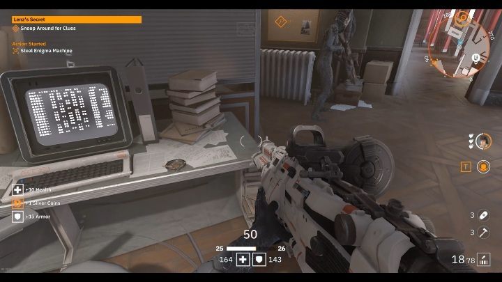 Theres a floppy disk on the desk, next to a pile of books - Secrets and collectibles in Little Berlin | Wolfenstein Youngblood - Collectibles and secrets - Wolfenstein Youngblood Guide