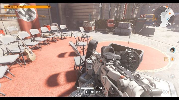 Youll find a labo tape on the table next to the speech venue - Secrets and collectibles in Little Berlin | Wolfenstein Youngblood - Collectibles and secrets - Wolfenstein Youngblood Guide