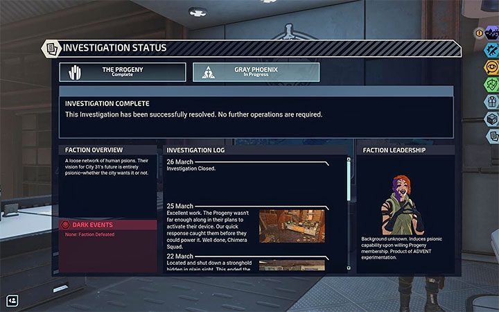 8) Investigation - This menu is virtually devoid of interactive elements - XCOM Chimera Squad: Headquarters - Basics - XCOM Chimera Squad Guide